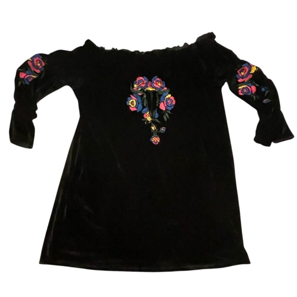Merigold Kiss - Velvet Embroidered - Tunic Dress - 2X - Off Shoulder Boho - NWT